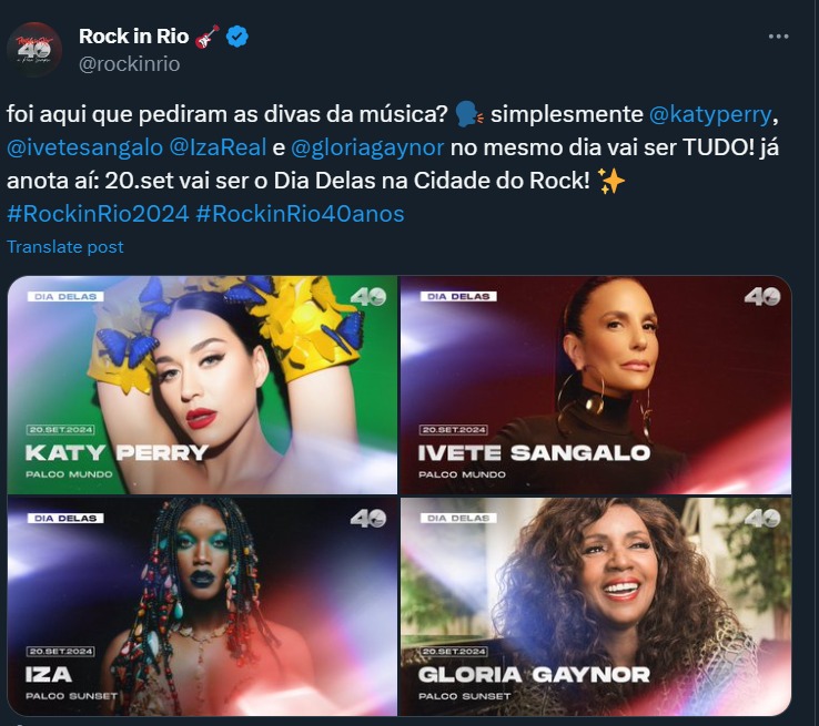 Katy Perry, Gloria Gaynor, Iza e Ivete Sangalo