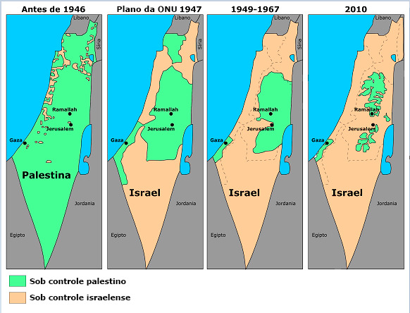 Mapa territorial de Israel e Palestina