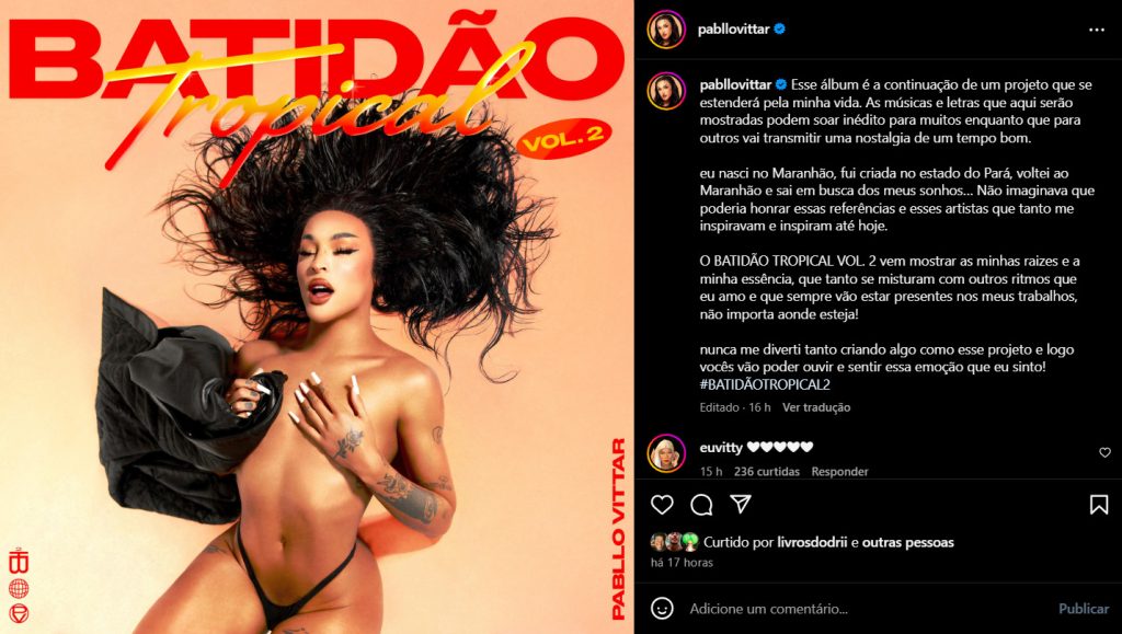 Pabllo publicou com um texto em suas redes sociais falando a importância do álbum para sua carreira