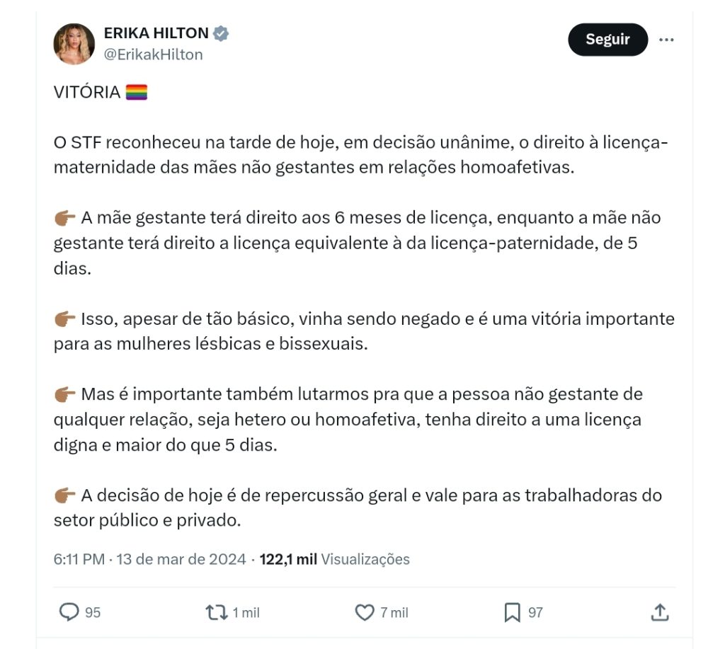 Deputada Erika Hilton comemora Vitória