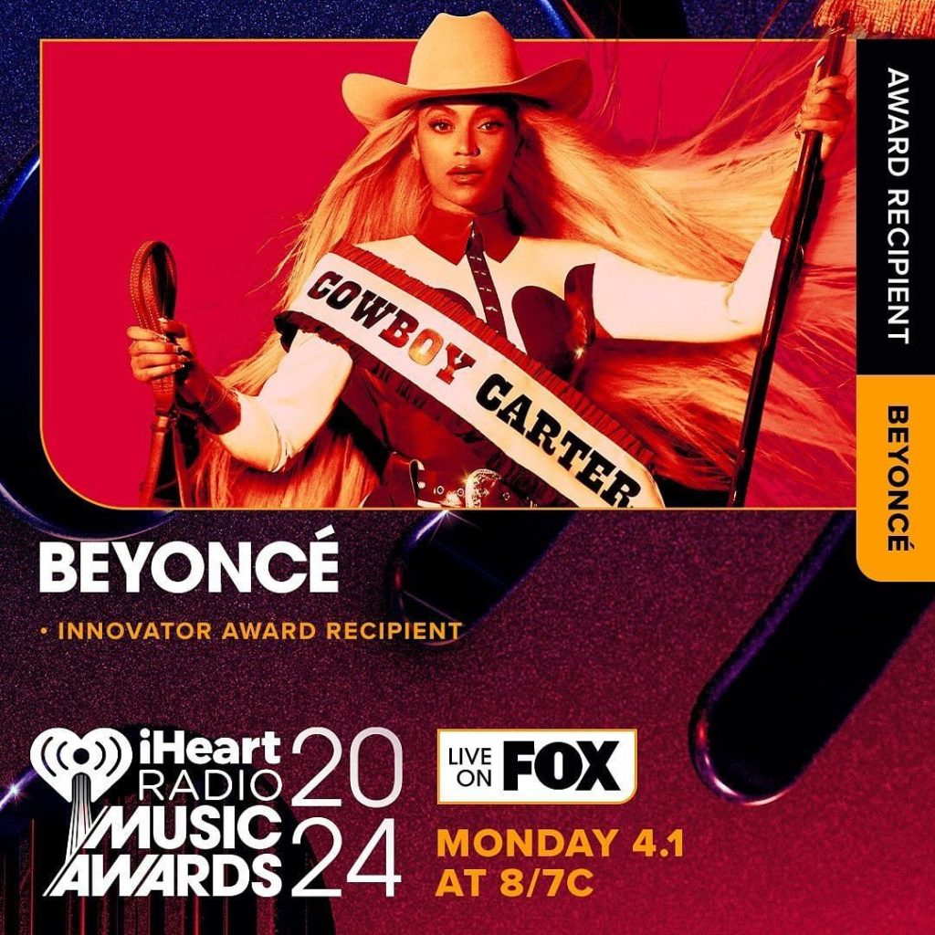 Beyoncé receberá prêmio honorário no IHeart Music Awards de 2024