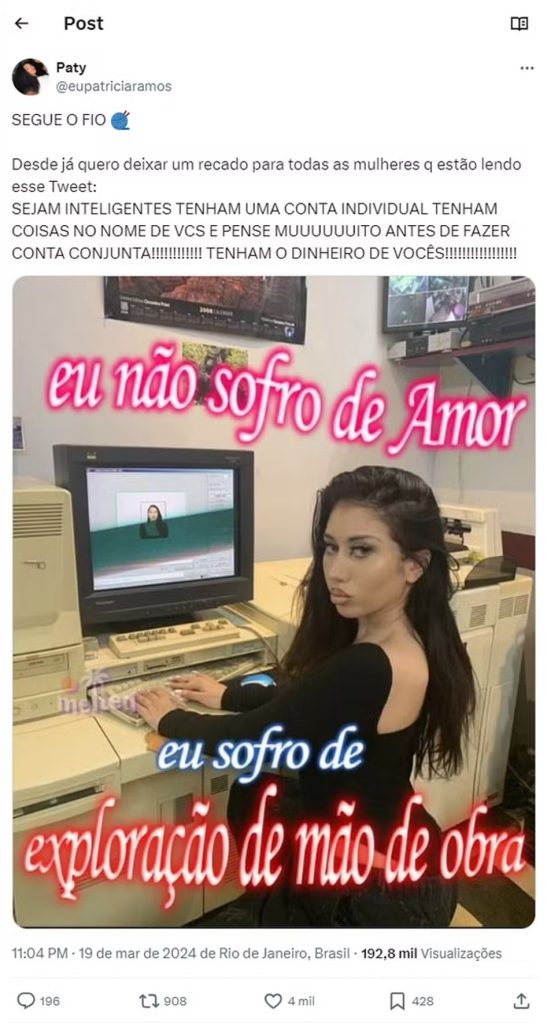 Post de Patrícia Ramos no X