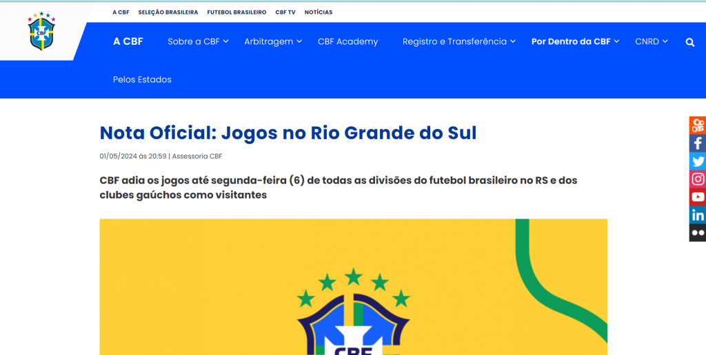 captura de tela do site da cbf