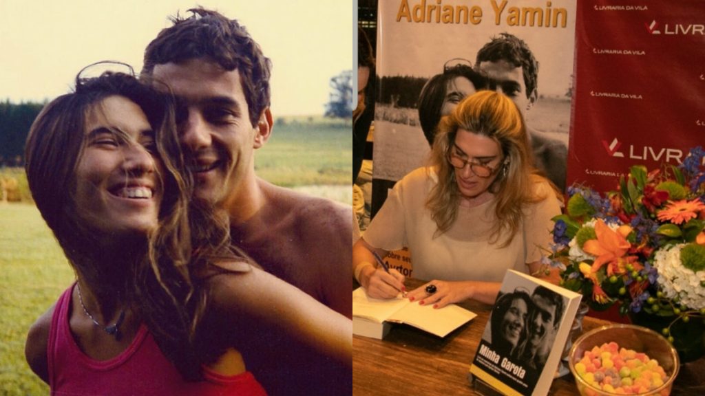 Adriane Yasmin e Ayrton Senna, ao lado, Adriane na estreia do livro Minha Garota (Foto: Reprodução/Isto É)