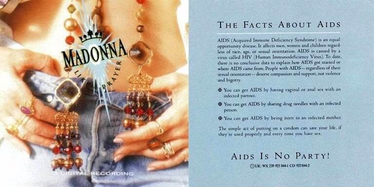 Cartilha sobre Aids presente no encarte do álbum "Like a Prayer", de 1989