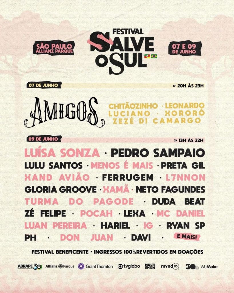 Line-up do festival Salve o Sul