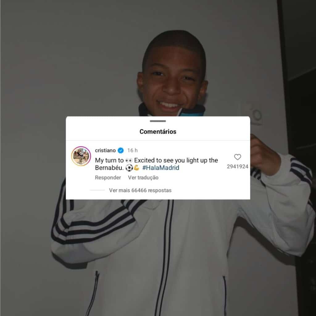 Comentário do Cristiano Ronaldo em publicação do Mbappé