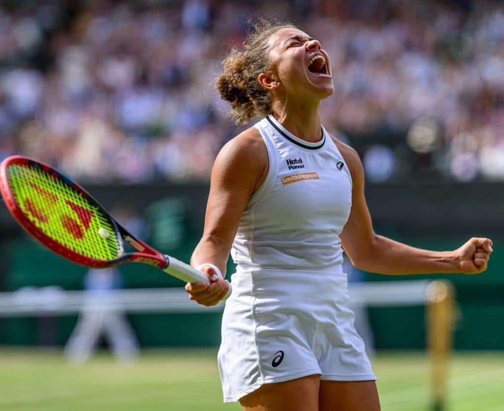 Jasmine Paolini comemorando a vaga na final